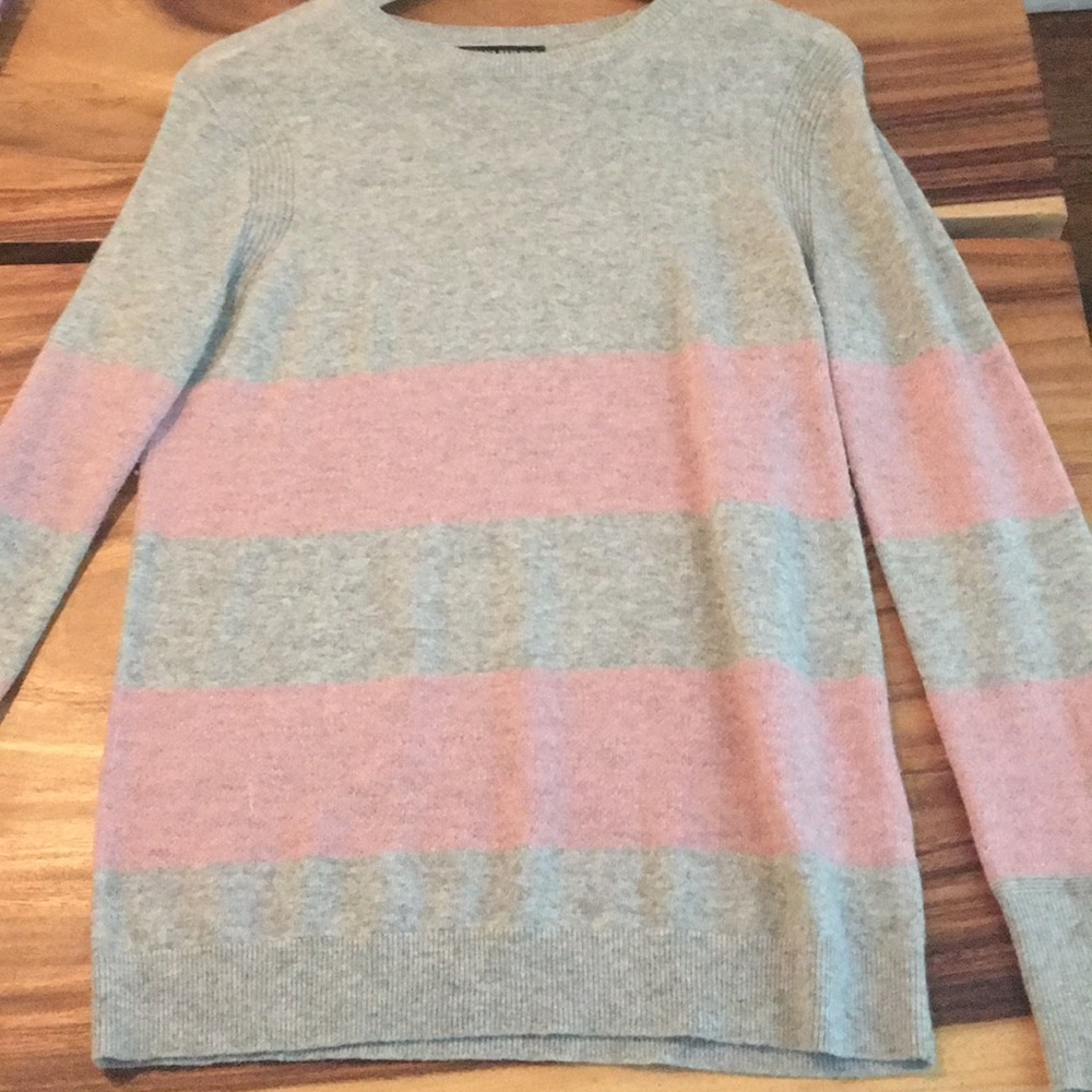 Pink and gray-striped wool sweater